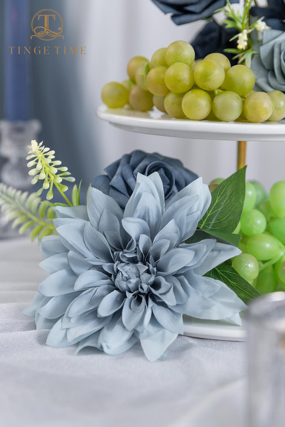 TINGE TIME 20pcs Silk Dahlia Artificial Flowers Dusty Blue