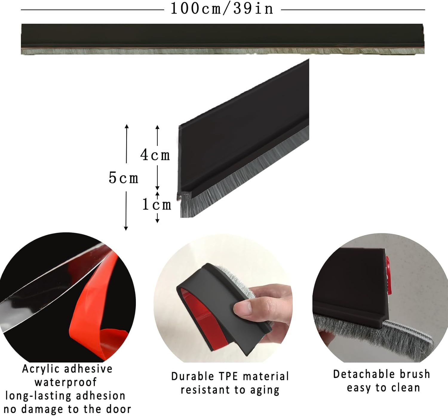 Yingd Door Draft Stopper with Brush - Black