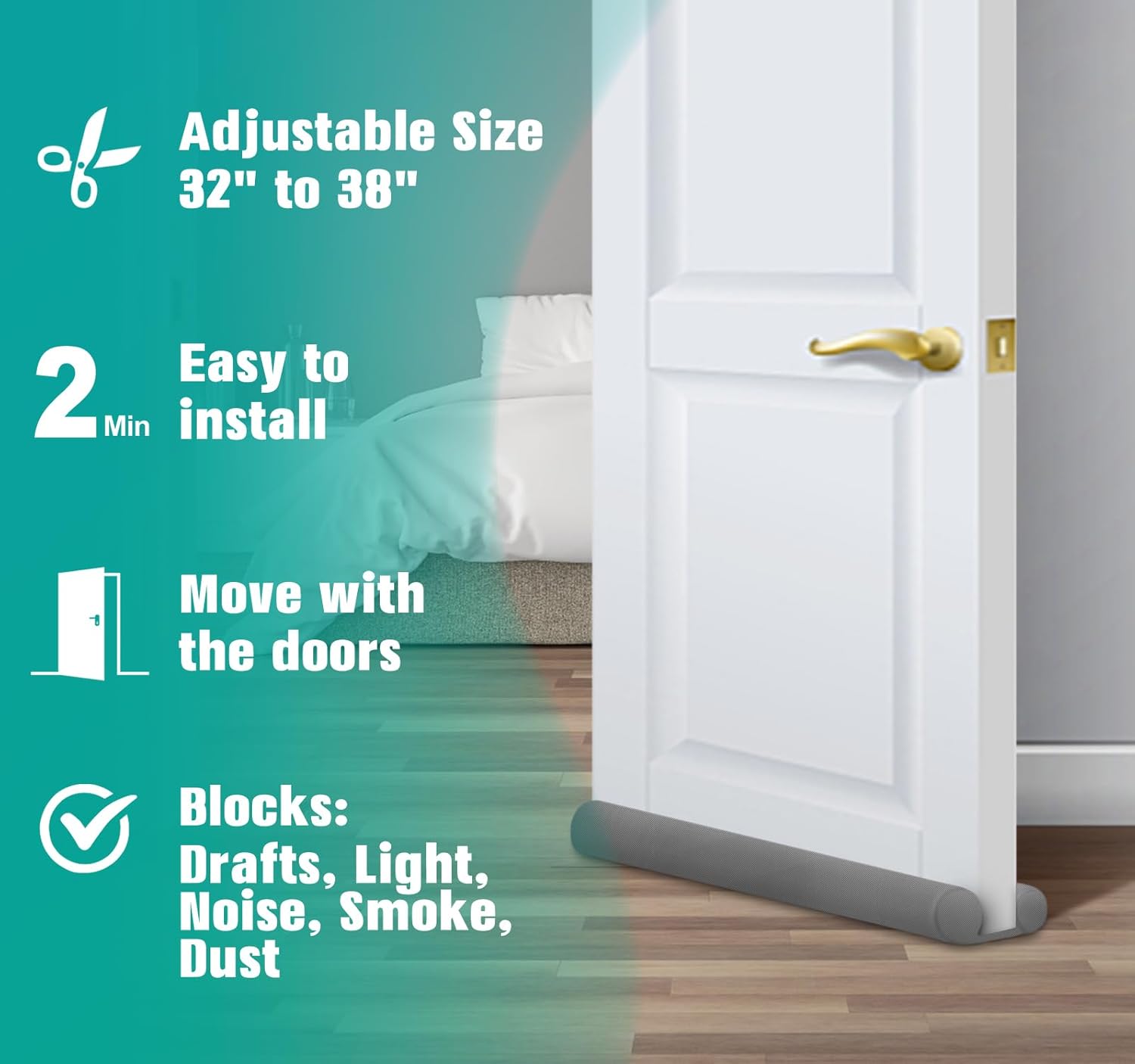 MAXTID Under Door Draft Stopper 32-38 Inches Grey