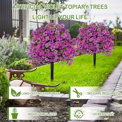23in Artificial Violet Topiary Tree with Ground Spike