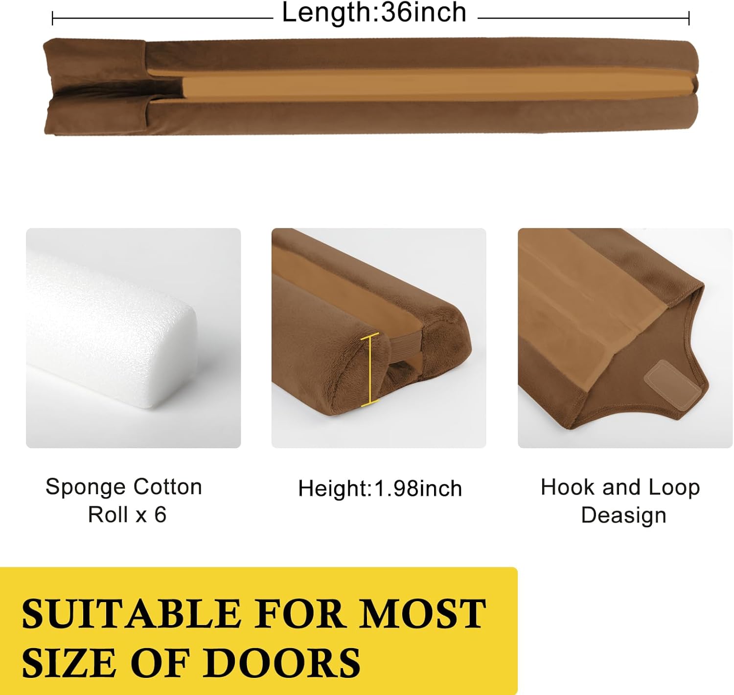 Fowong Door Draft Stopper 36 Inch Soundproof Seal Brown
