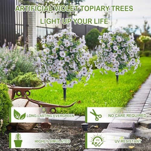 236 Inch White Artificial Violet Topiary Trees 2pc