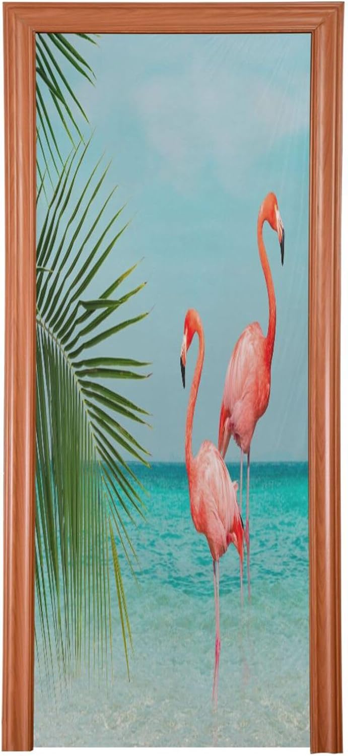 Susiyo Blue Beach Flamingos Door Cover for Halloween