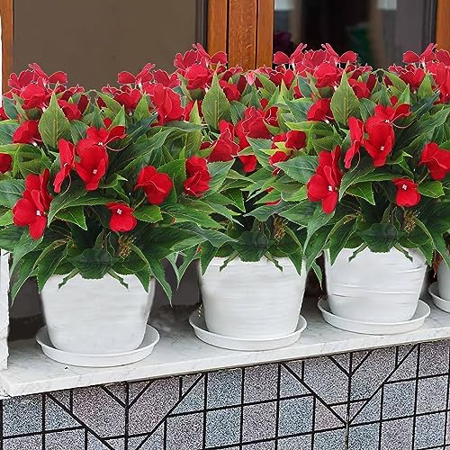 2 Pcs Artificial Impatiens Flowers for Outdoor Decor