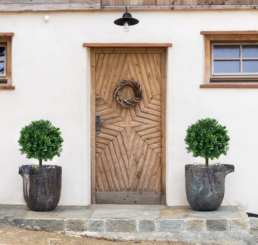 24 Inch High Artificial Boxwood Topiary Ball Set of 2 with Stakes