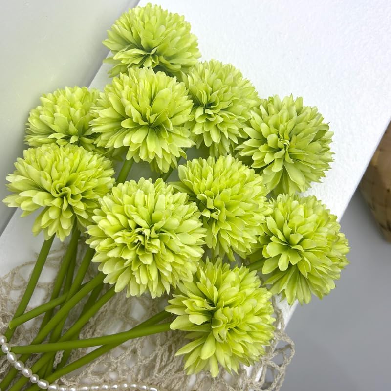 Kimuras Cabin 20Pcs Green Artificial Chrysanthemums Silk Ball Flowers