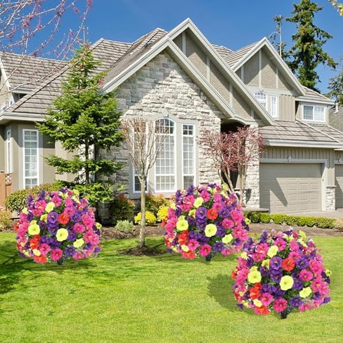 Artificial Eucalyptus Topiary Ball with Flowers 24 Inch UV Resistant Faux Plant