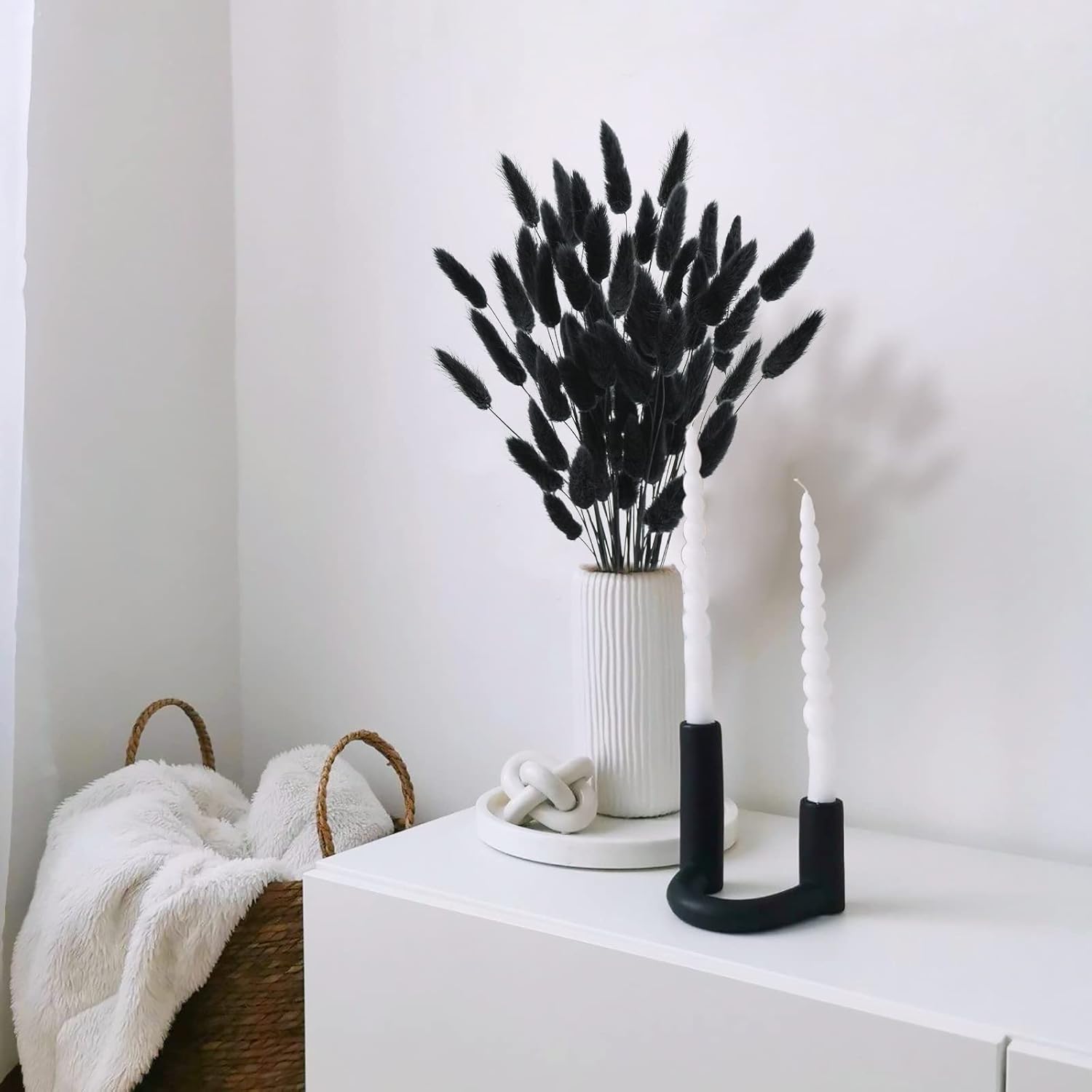 Uieke 17 Inch Black Dried Bunny Tails for Decor