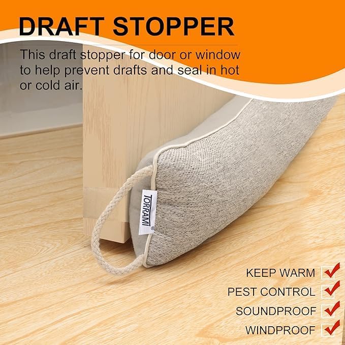 TORRAMI 30 Inch Door Draft Stopper Wind Proof Insulation Seal - Light Gray
