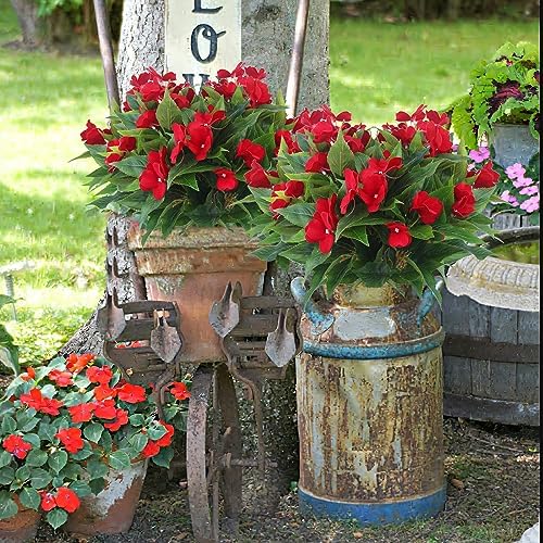 2 Pcs Artificial Impatiens Flowers for Outdoor Decor