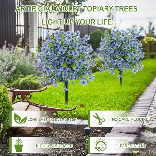 23in Artificial Violet Topiary Trees with Ground Spikes 2pc Blue