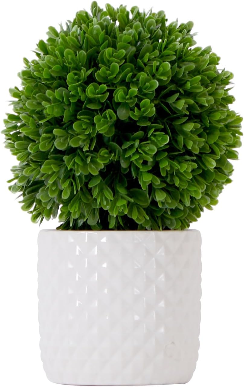 Nearly Natural 10 Inch Artificial Boxwood Topiary with Decorative Planter