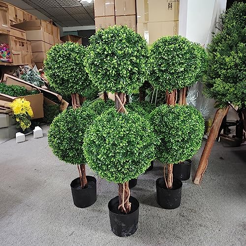 OAZALDA 3Ft Boxwood Double Ball Topiary Trees Set of 2