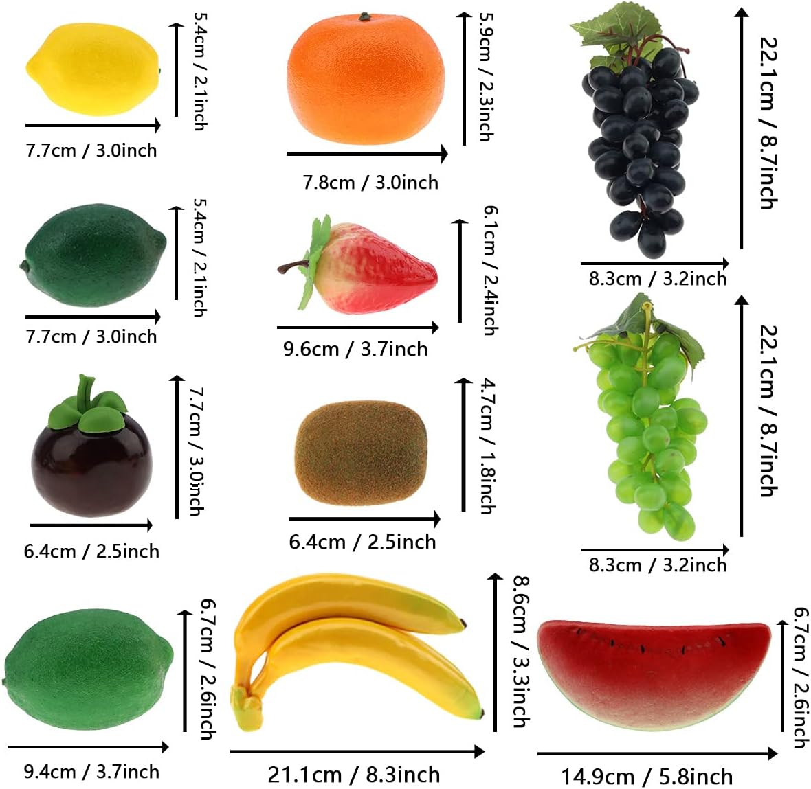 11 Pack Plastic Artificial Fruits for Home Decor