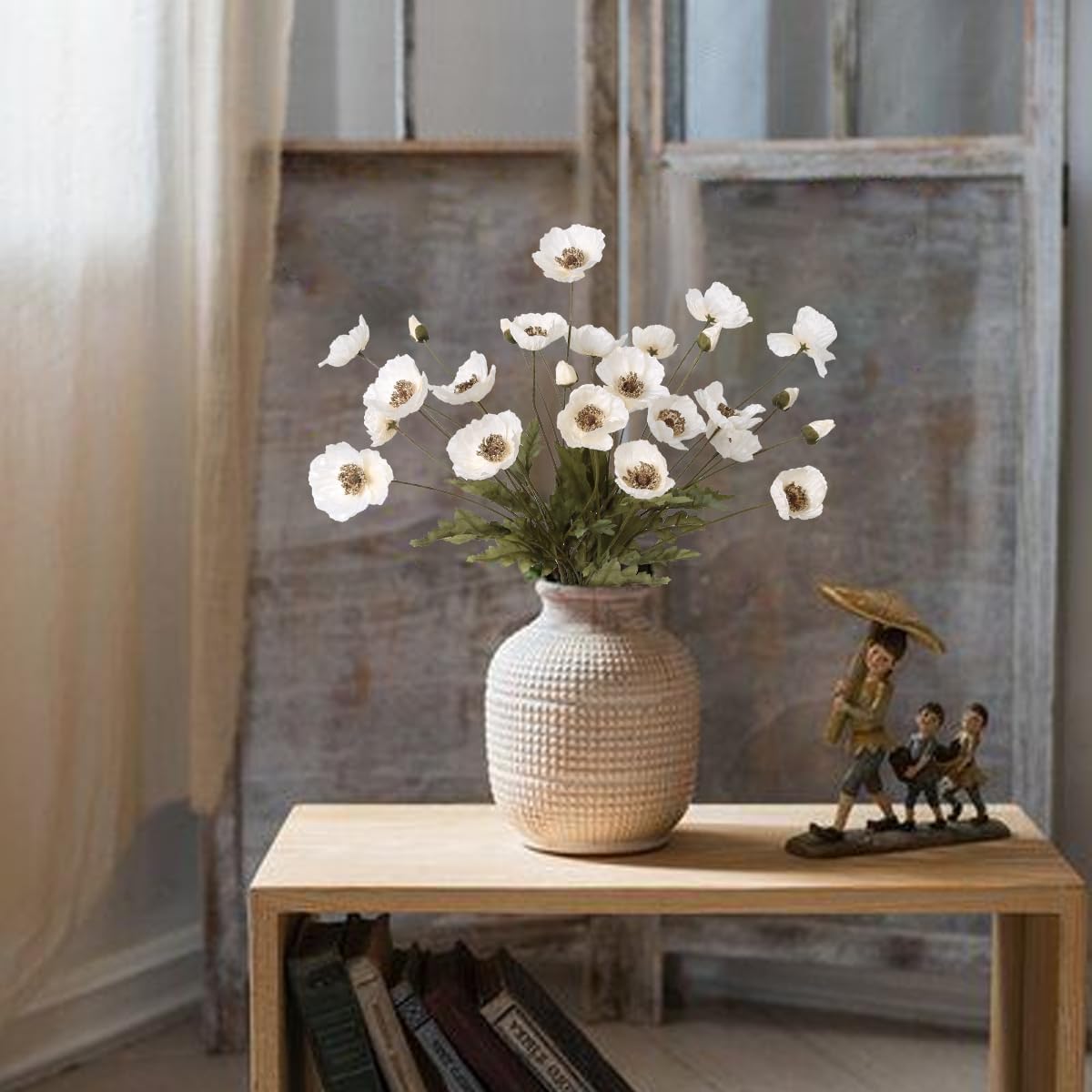 IPOPU White Artificial Poppy Flowers 6pcs with Stems