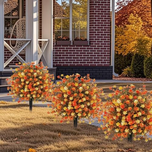 2 Pack Fall Artificial Topiary Trees with Ground Spikes