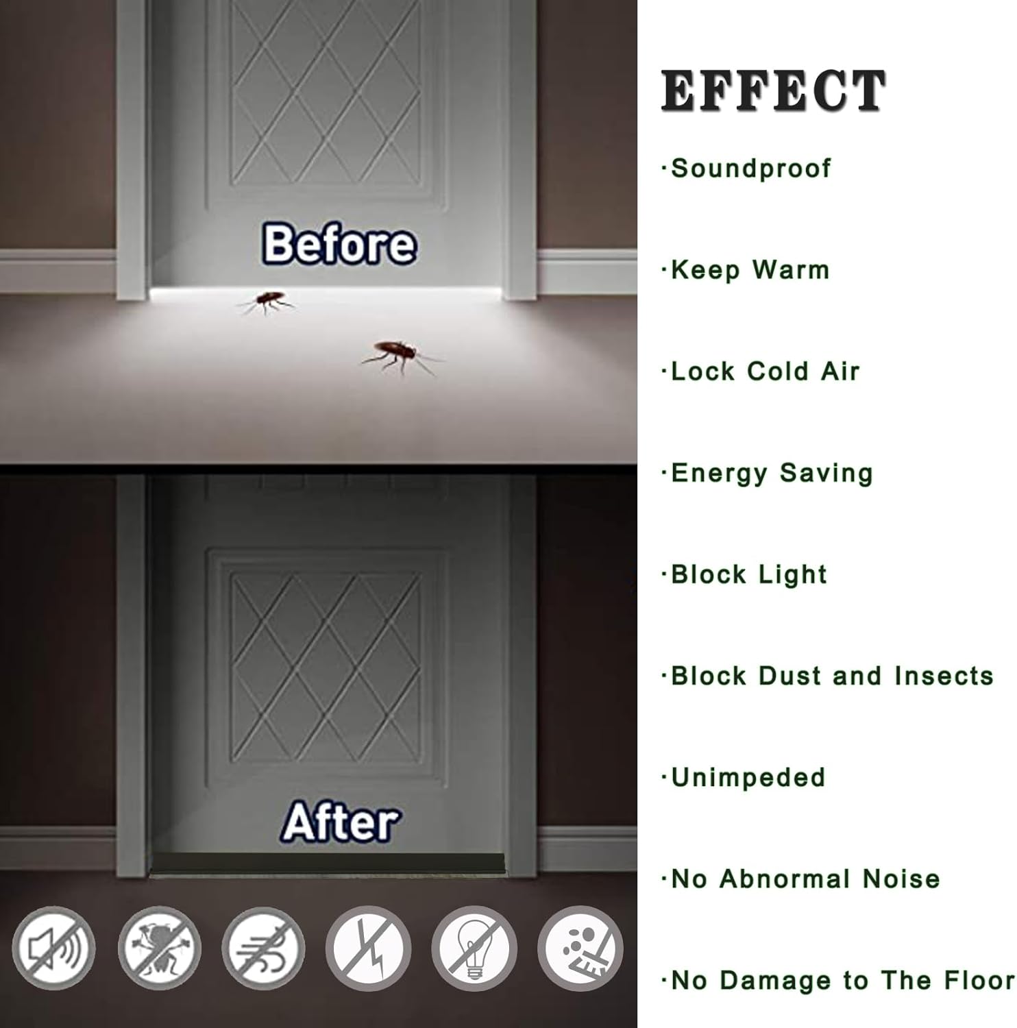 Yingd Door Draft Stopper with Brush - Black