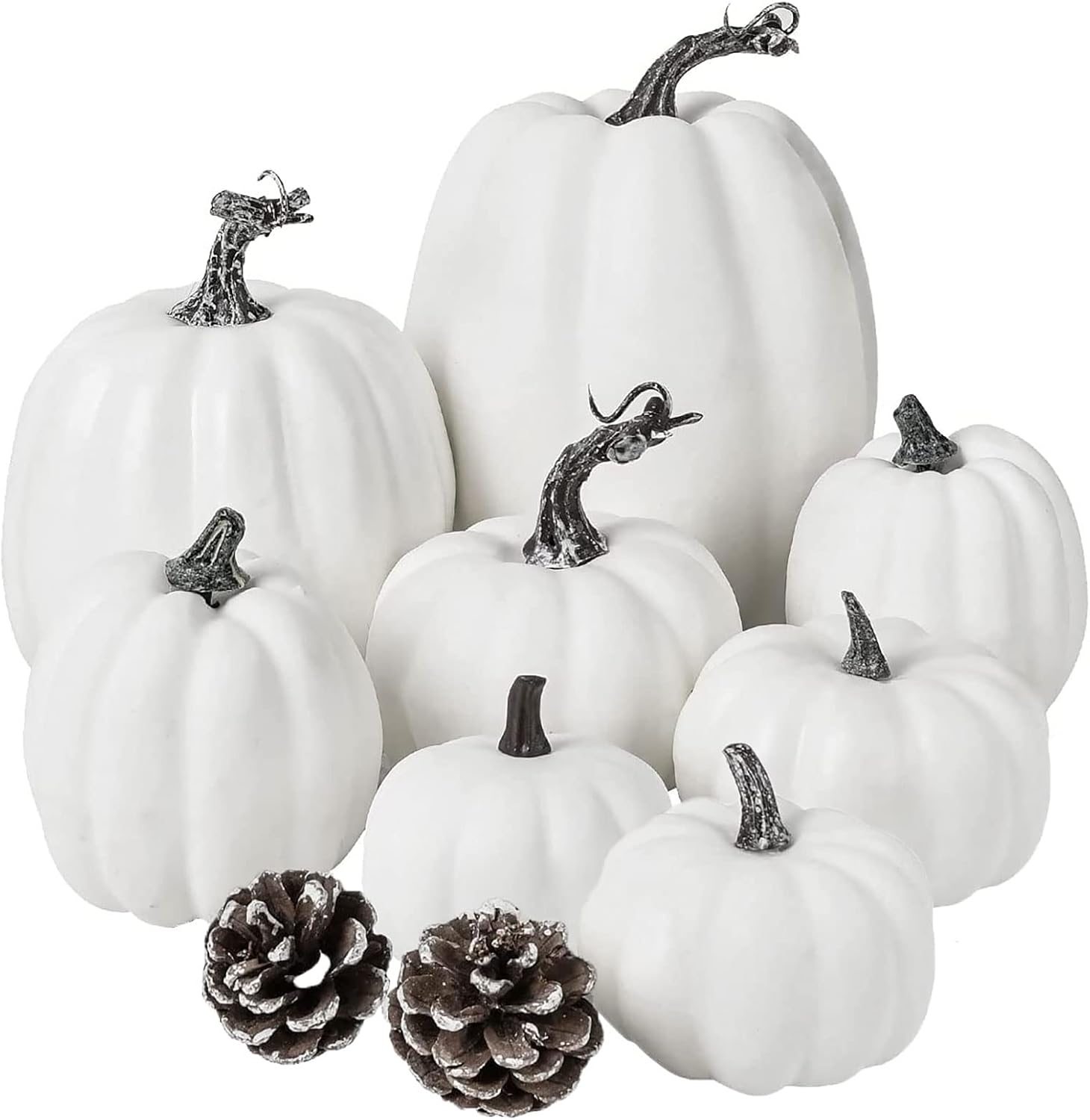 DearHouse 8Pcs Artificial Pumpkins Fall Decor Set with 2Pcs Pinecones