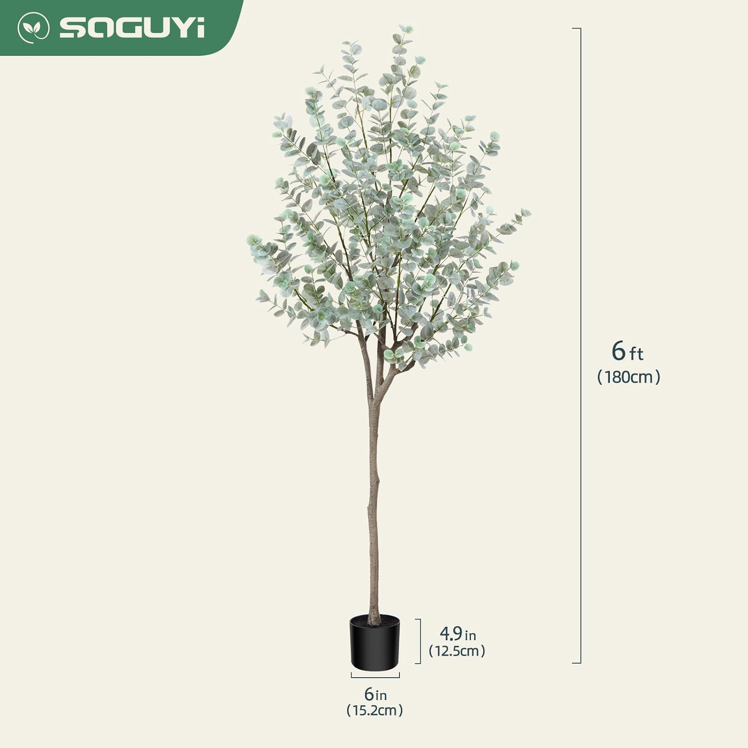 6ft Artificial Eucalyptus Tree with White Leaves and Plastic Pot