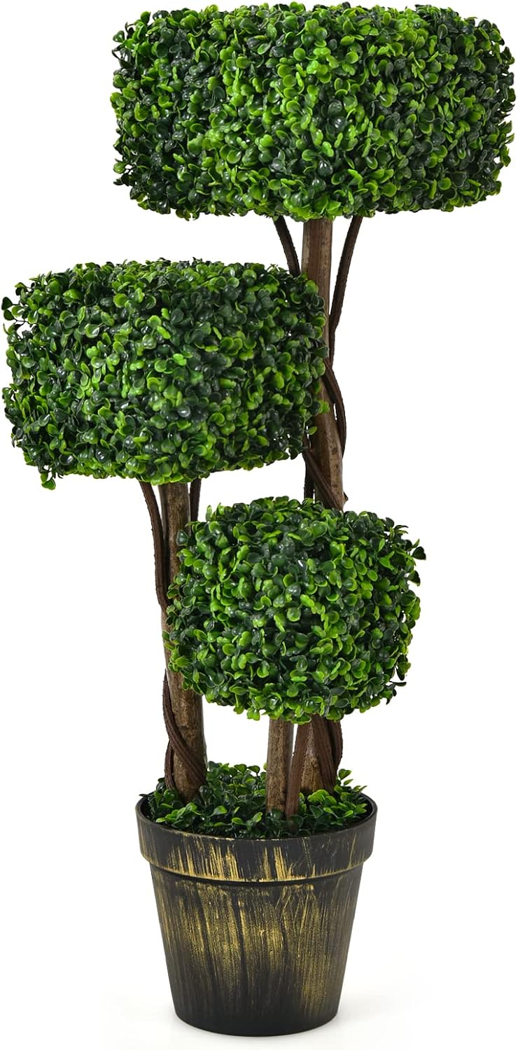 Goplus 36 Inch Artificial Triple Square Boxwood Topiary Tree