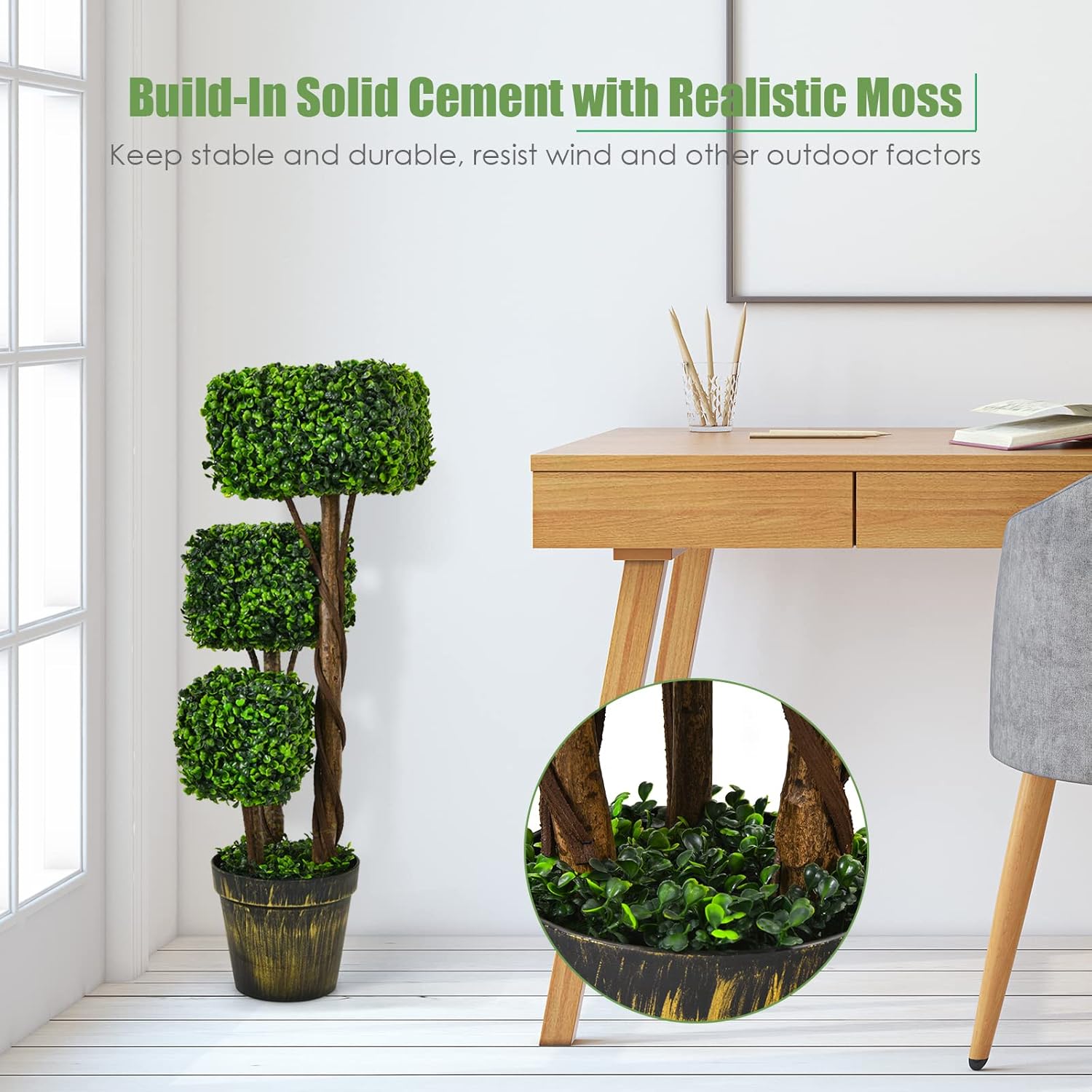 Goplus 36 Inch Artificial Triple Square Boxwood Topiary Tree