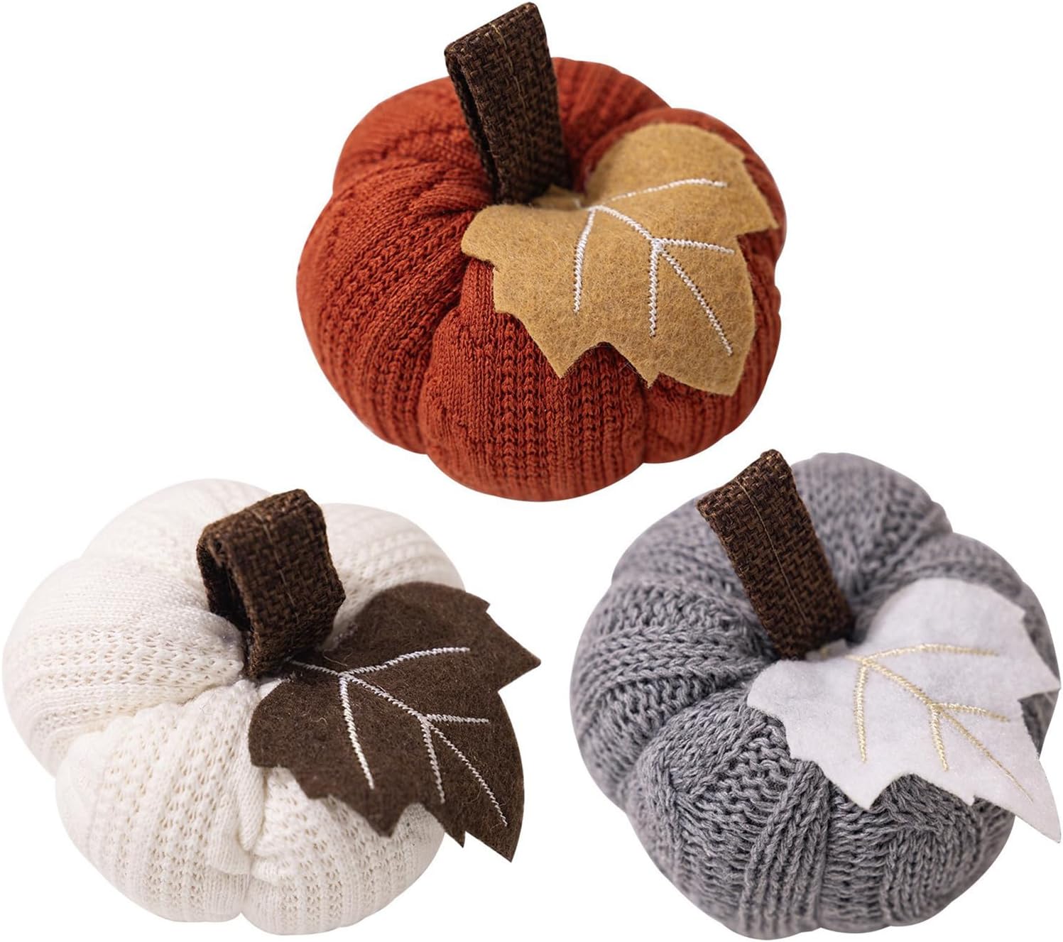 BestAlice Artificial Crochet Knit Pumpkins Set of 3