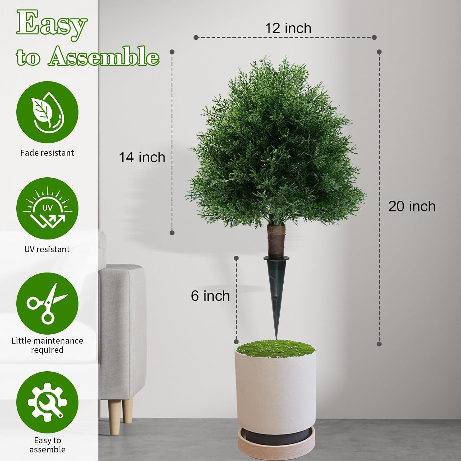 Howngyesimu Artificial Cedar Topiary Ball Trees 20 Inch UV Resistant