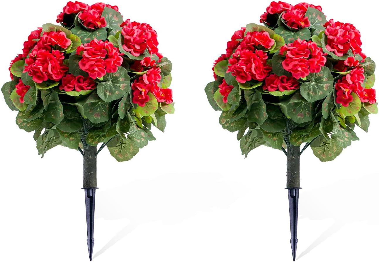Set of 2 Artificial Red Topiary Ball Trees with Metal Stakes