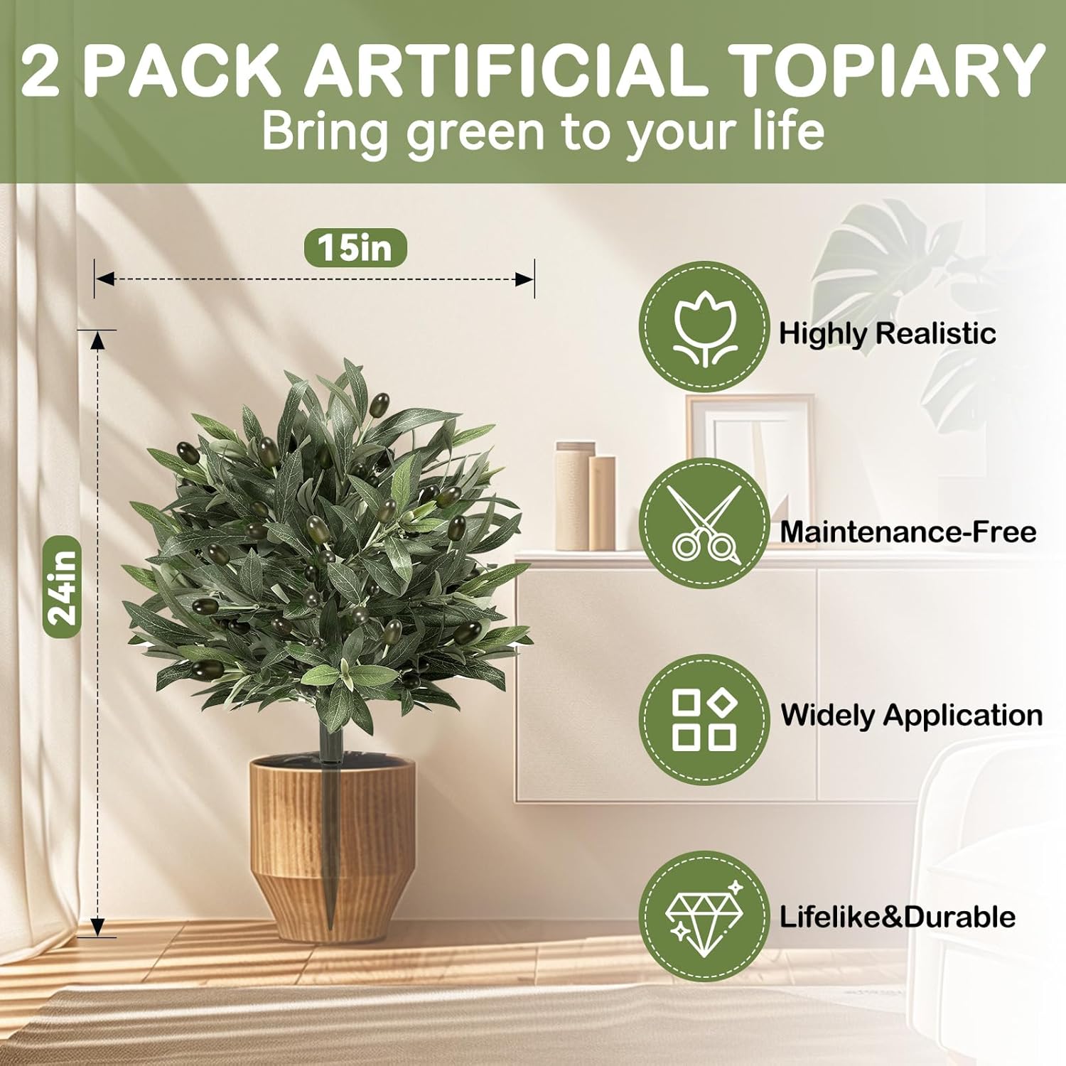 Artificial Olive Topiary Ball with Spike 2 Pack