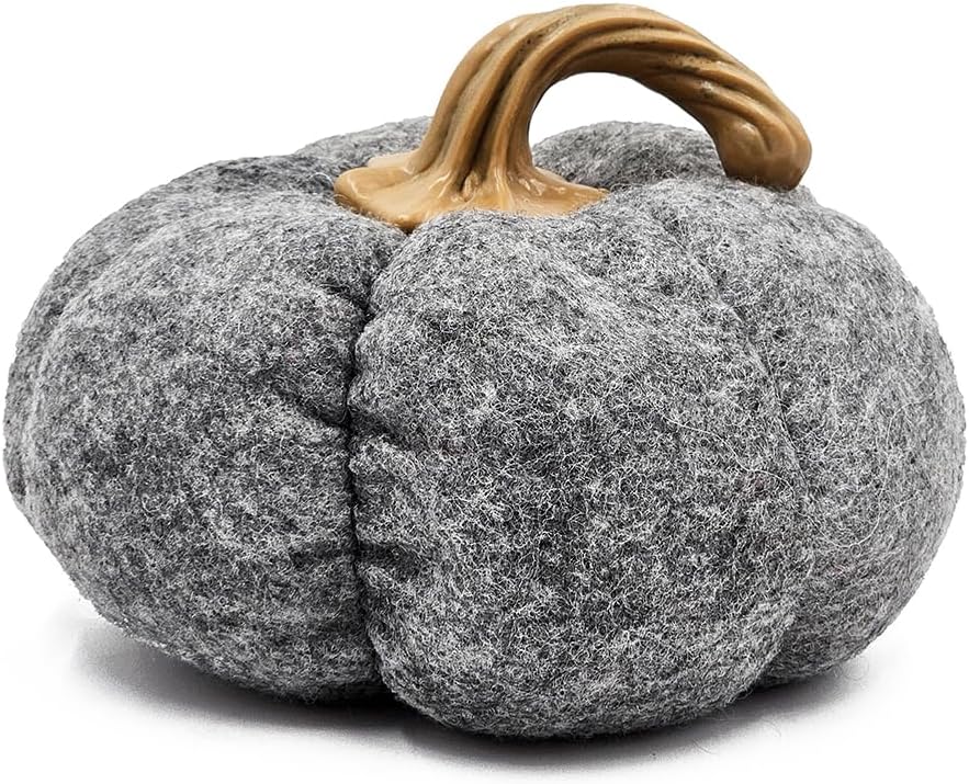 Set of 3 Gray Fabric Pumpkins for Fall Decor