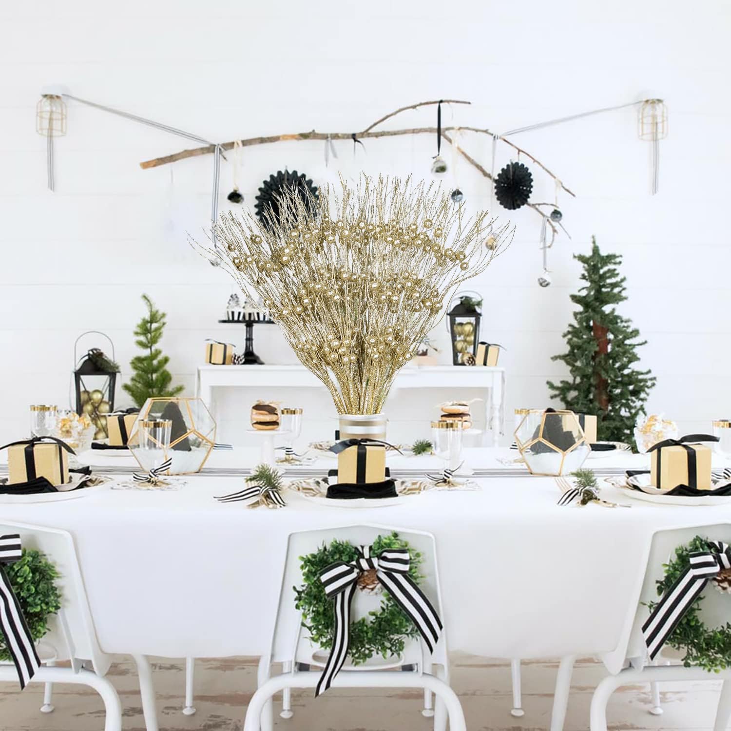 24 Pieces Christmas Glitter Berry Stems for Decor