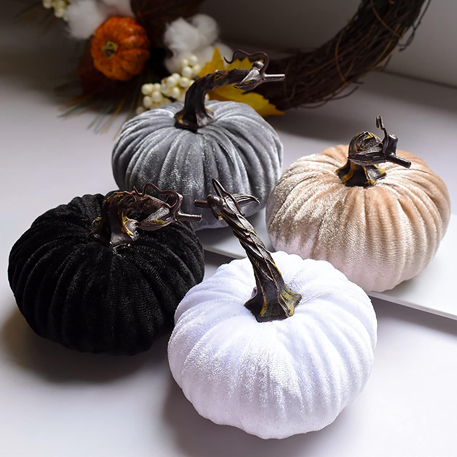 Thanksgiving Decorations Artificial Velvet Pumpkins