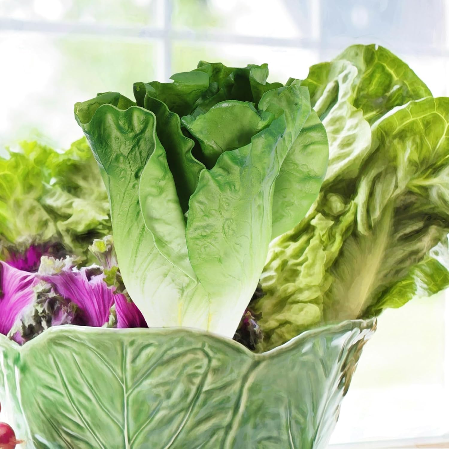 LOGOFUN 2Pcs Fake Lettuce Leaves Artificial Vegetables Photo Prop Decor
