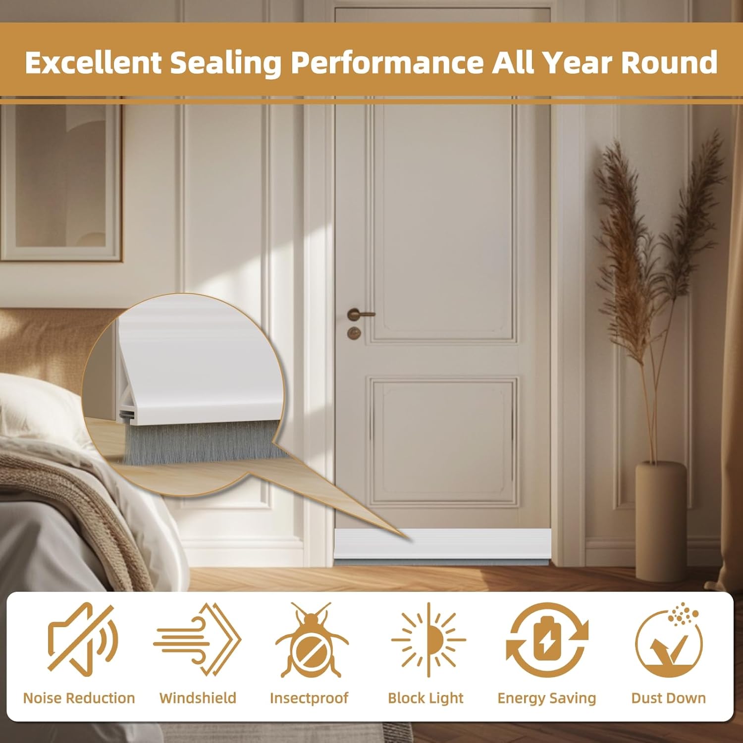 cuysfead 2Pack Door Draft Stopper with Brush and Strong Adhesive