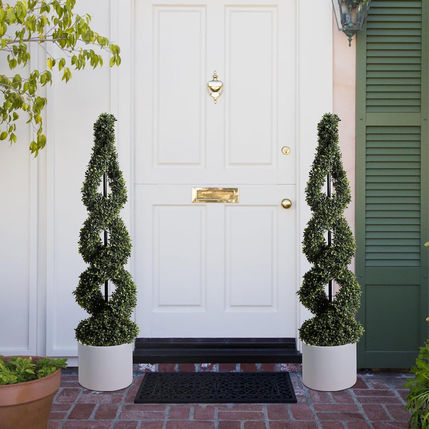 46 Inch Double Spiral Artificial Boxwood Topiary Trees Set of 2
