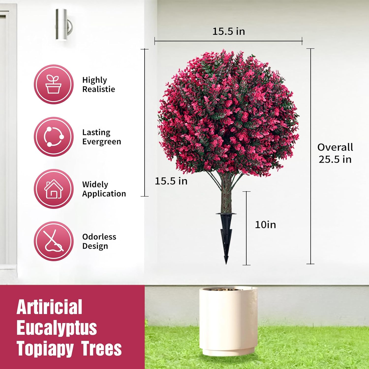 23 Inch Artificial Rose Boxwood Tree Set of 2 with Ground Spikes