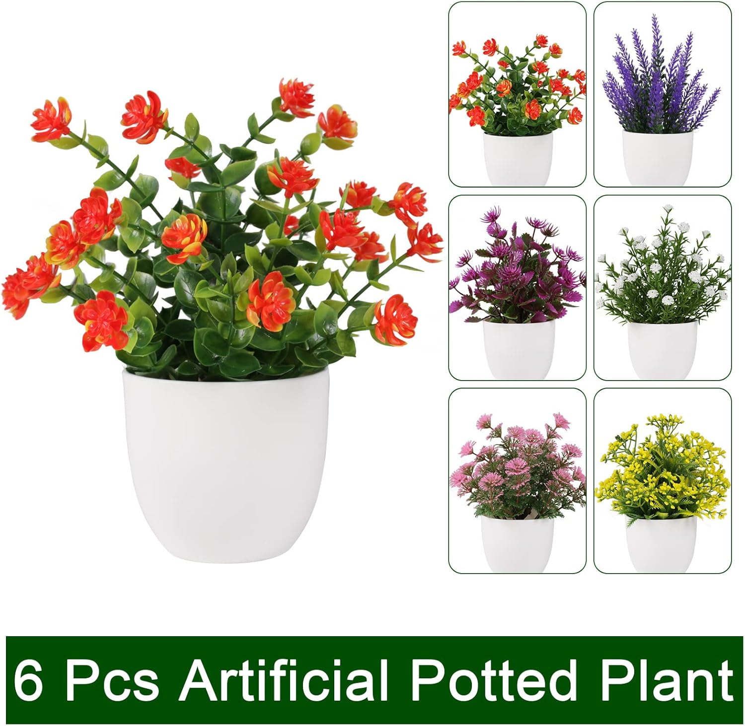 Yoratee Artificial Flower Potted Plants 6pcs Indoor Decor