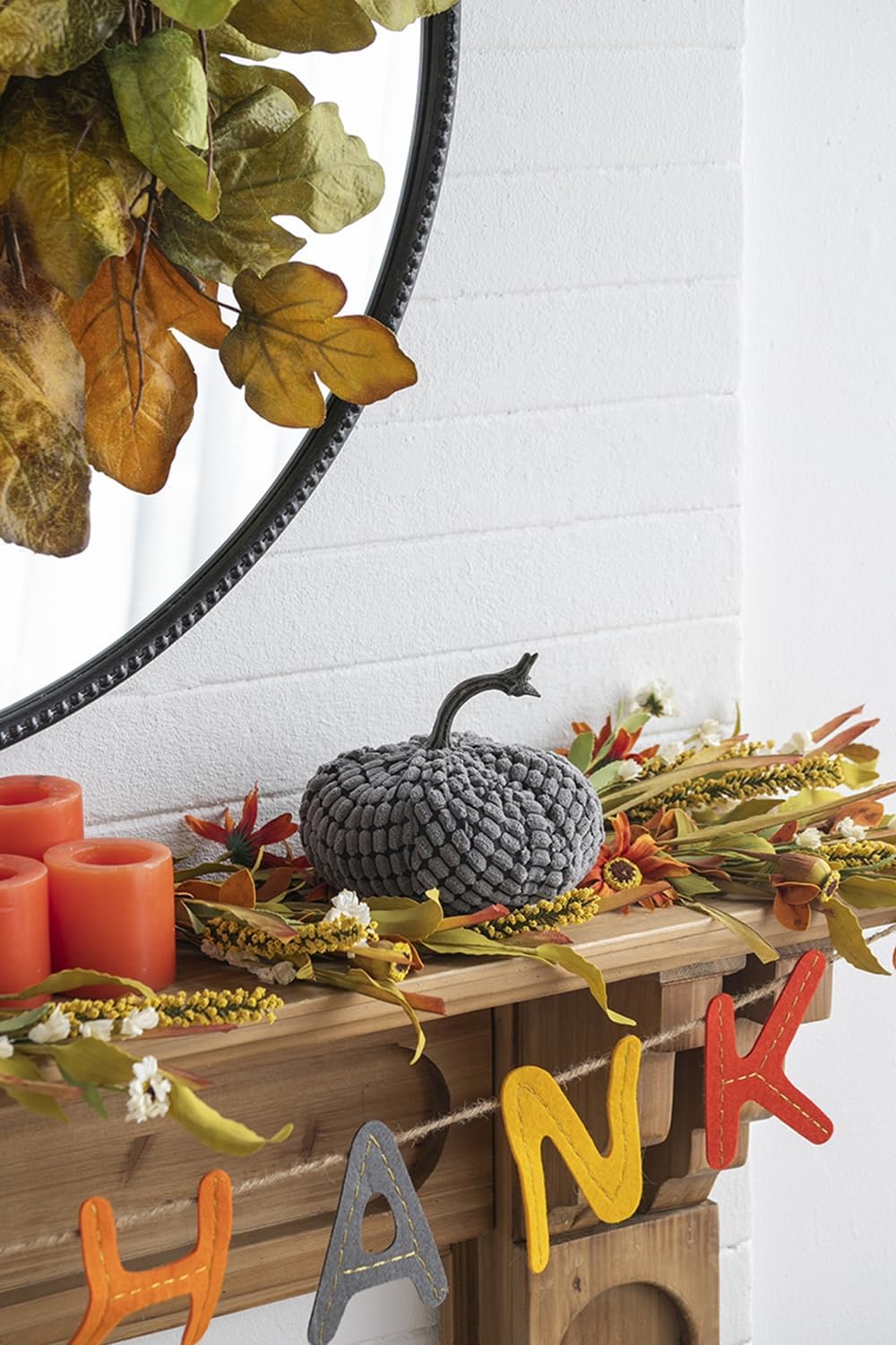 Farmhouse Weighted Pumpkins Set of 2 Gray Chenille Fall Decor