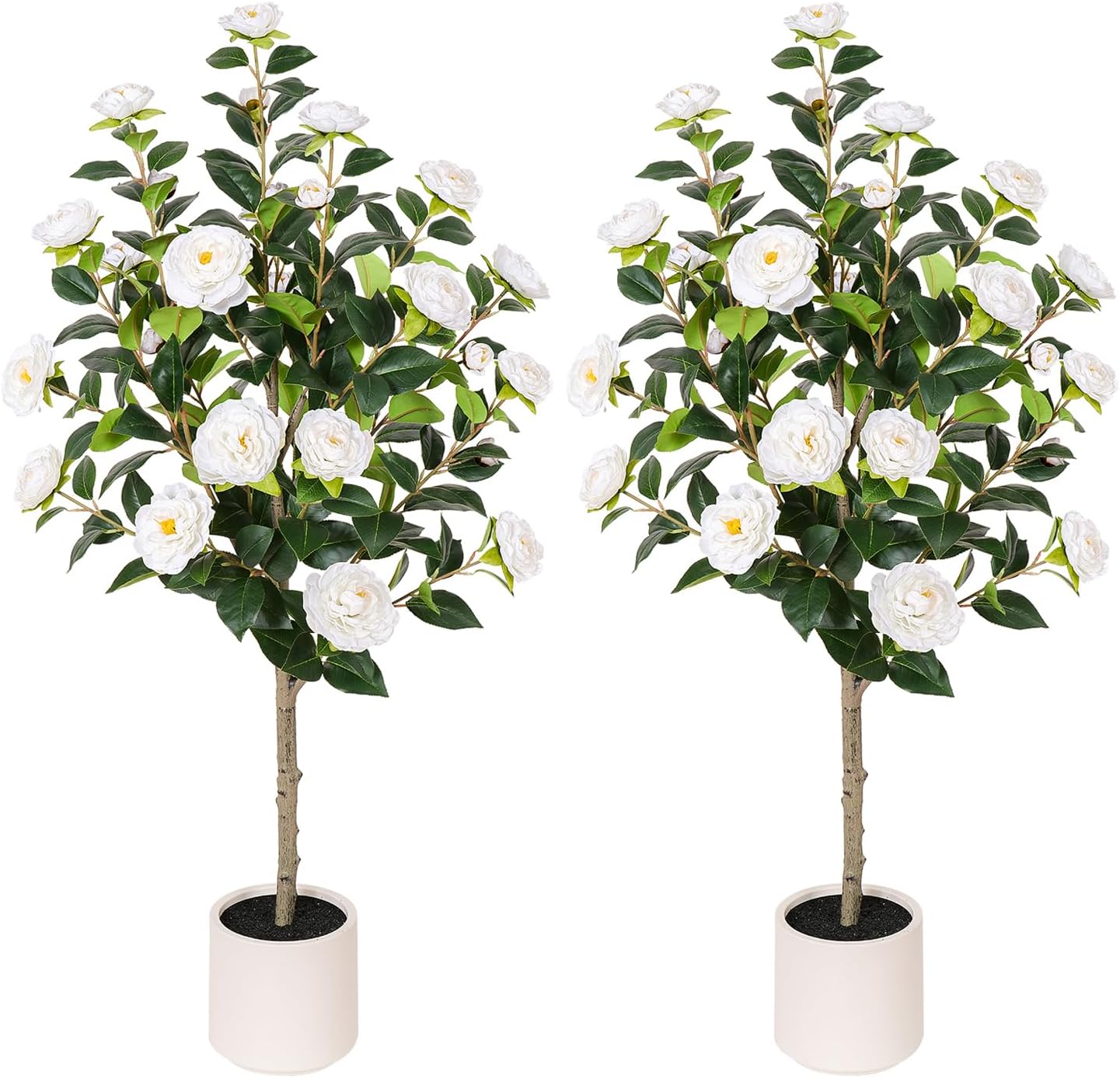 47 Inch Artificial Camellia Tree with White Flower Pots - 2 Pack