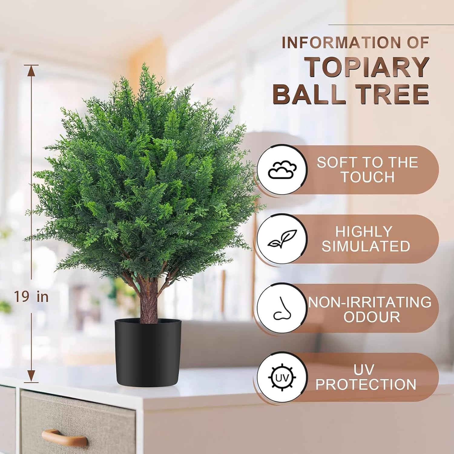 19 Artificial Cedar Topiary Ball Trees Set of 2