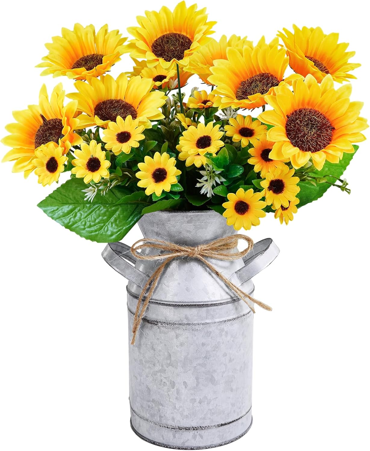 Winlyn Farmhouse Sunflower Centerpiece Metal Vase