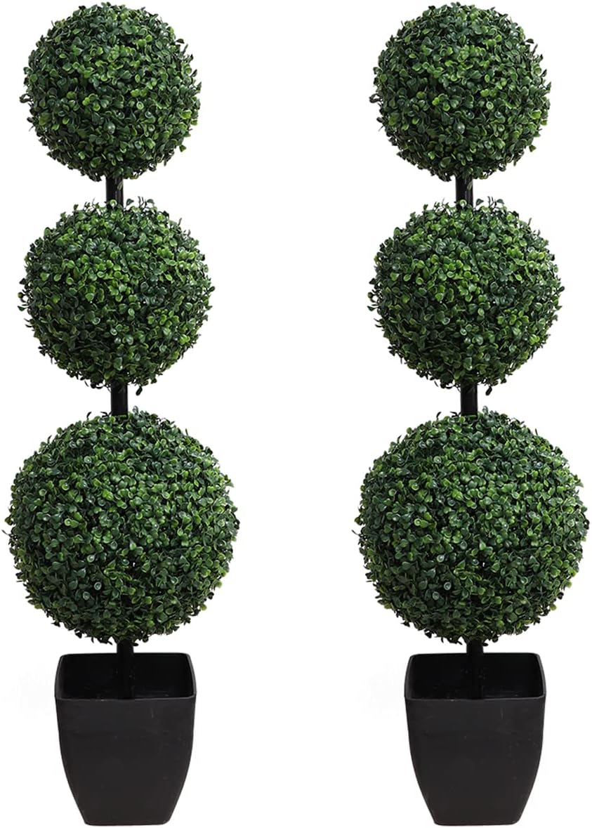 Momoplant Artificial Topiary Triple Ball Boxwood Trees 33ft Outdoor 40inch