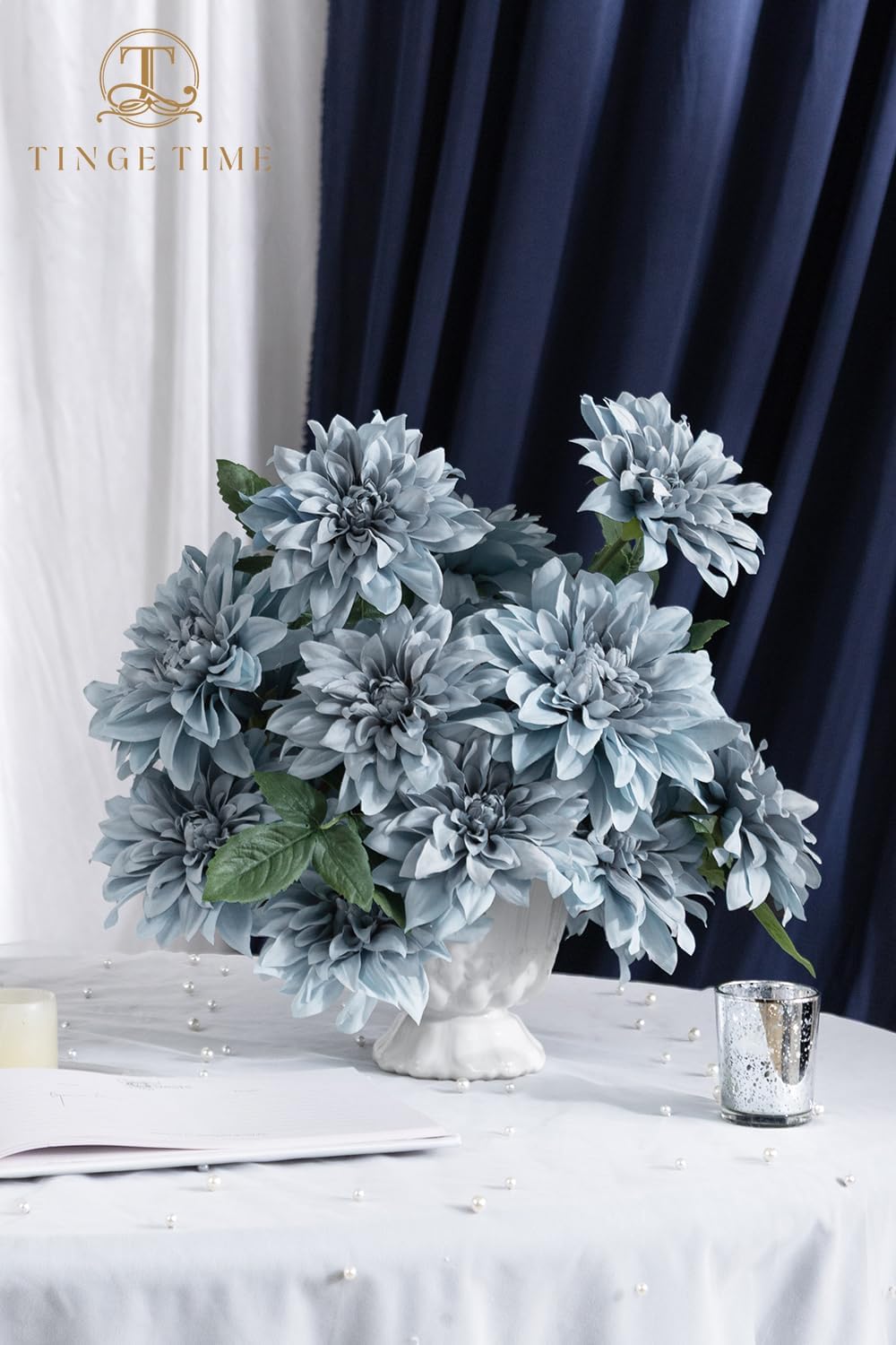 TINGE TIME 20pcs Silk Dahlia Artificial Flowers Dusty Blue