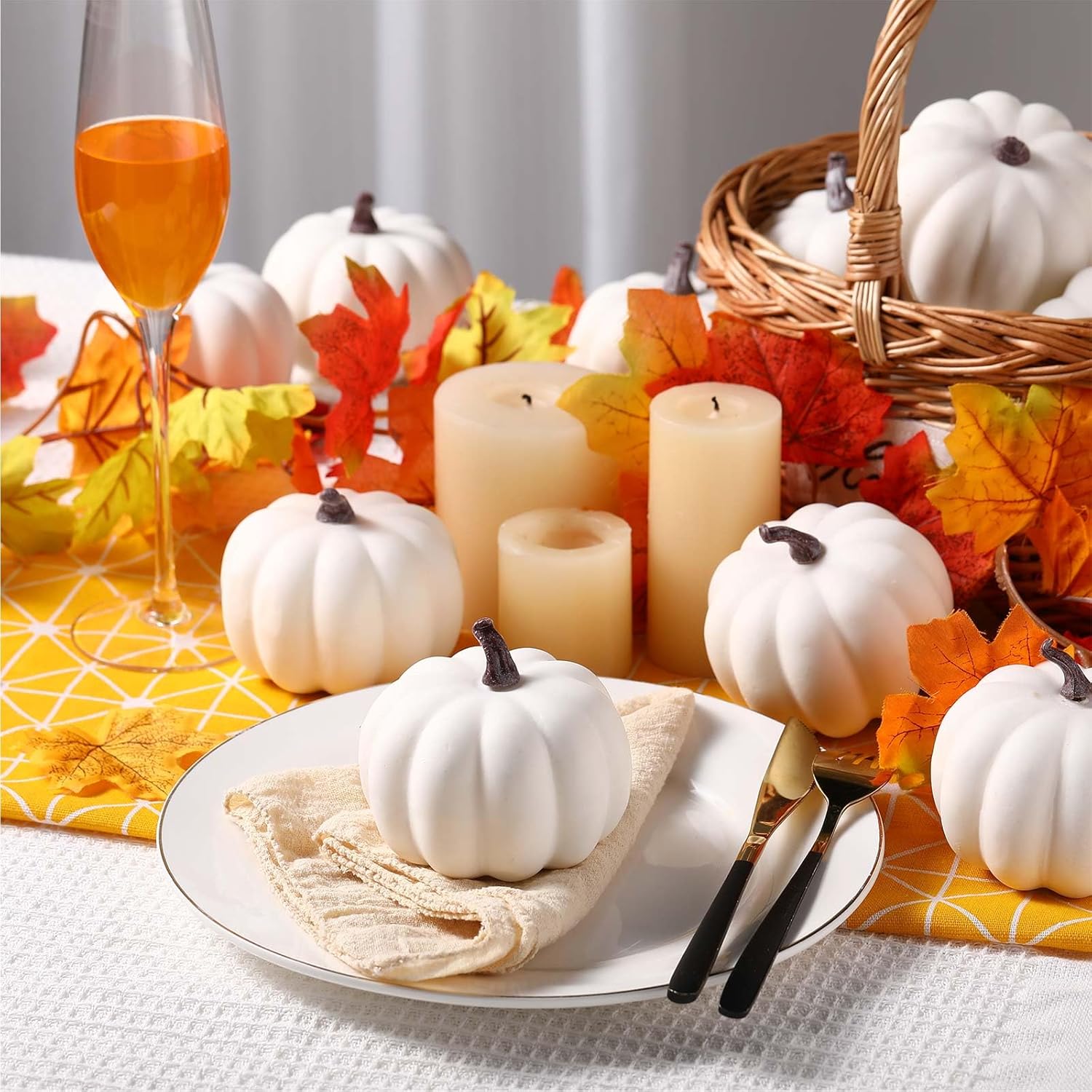 Liliful 4 Inch Artificial Foam Pumpkins 12 Pcs Fall Decor