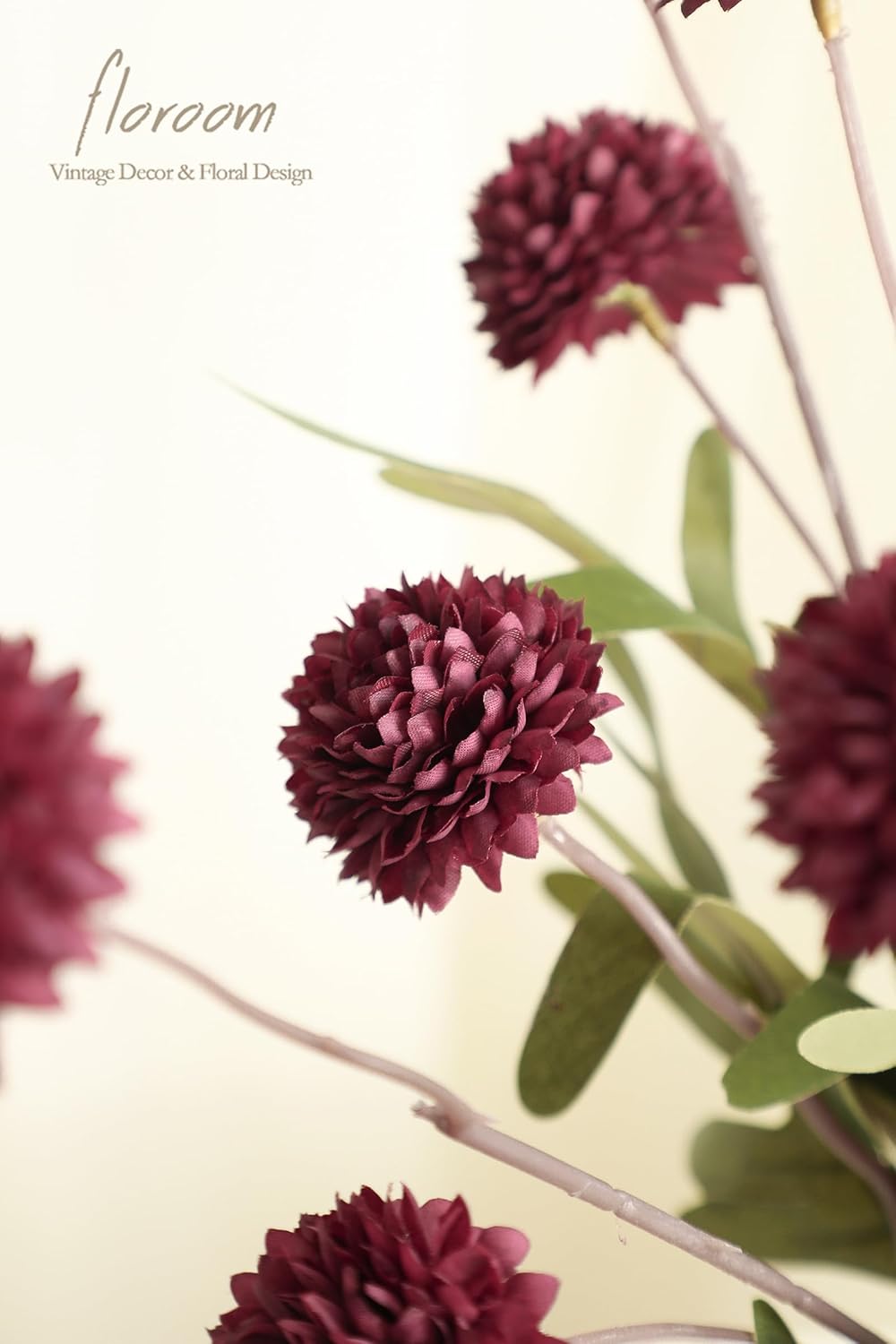 Floroom 5pcs Faux Silk Pompon Mums Artificial Flowers in Burgundy