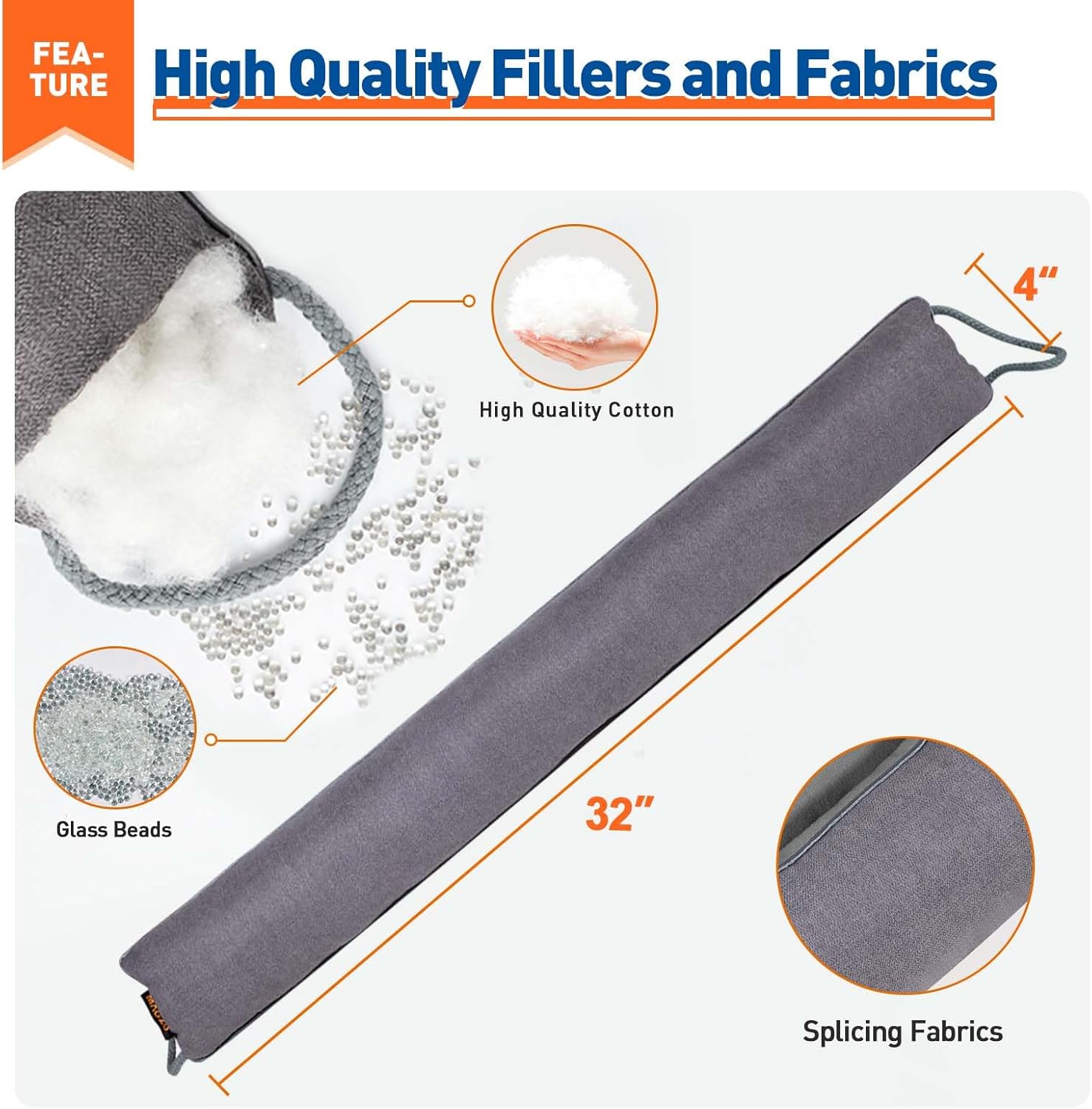 MAGZO Door Draft Stopper 32 Inch Gray
