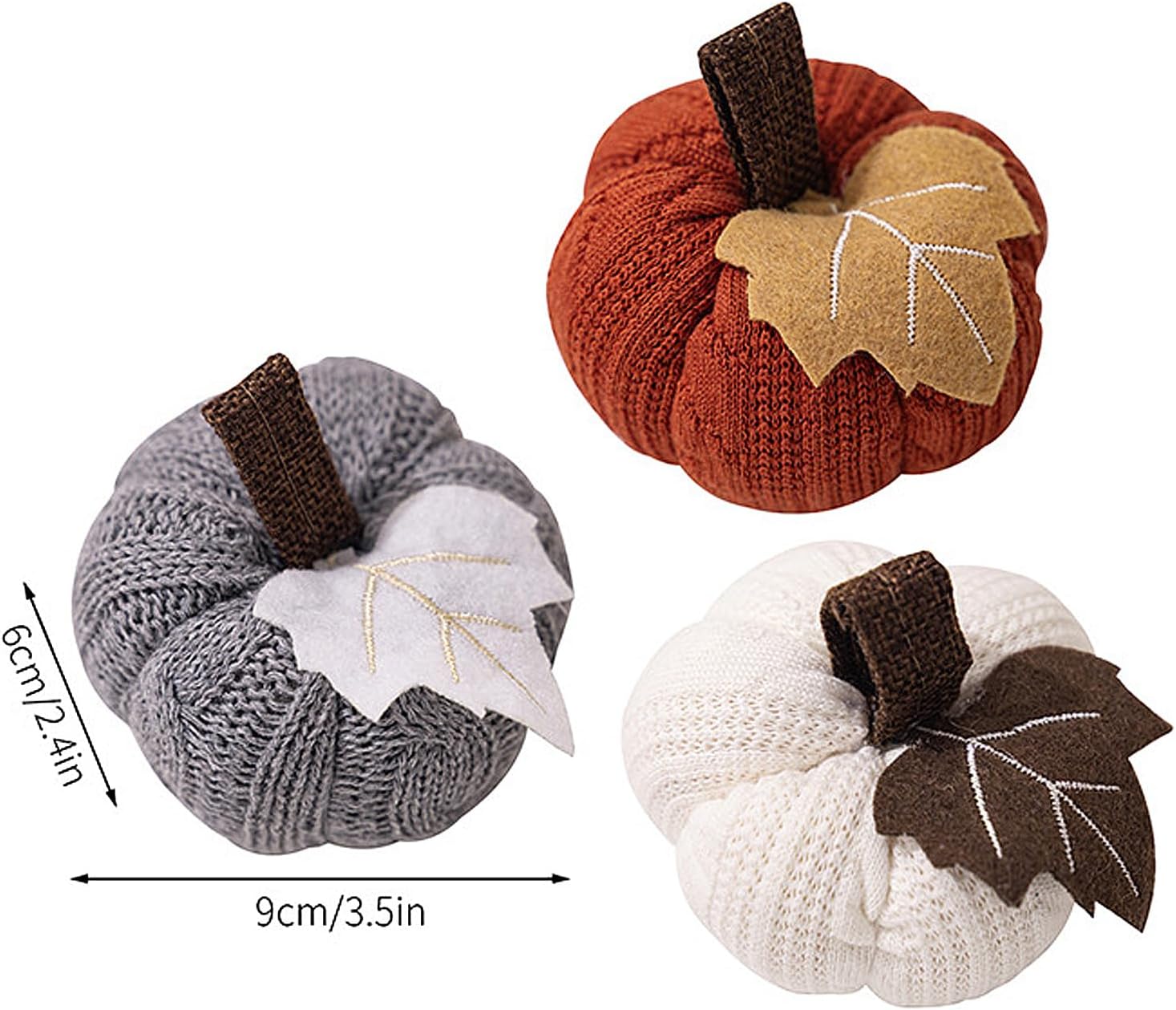BestAlice Artificial Crochet Knit Pumpkins Set of 3