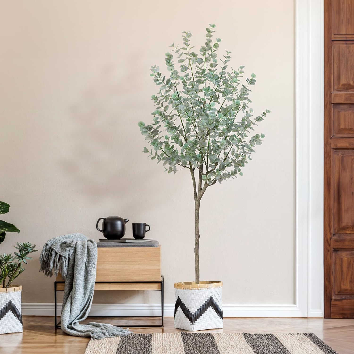 6ft Artificial Eucalyptus Tree with White Leaves and Plastic Pot