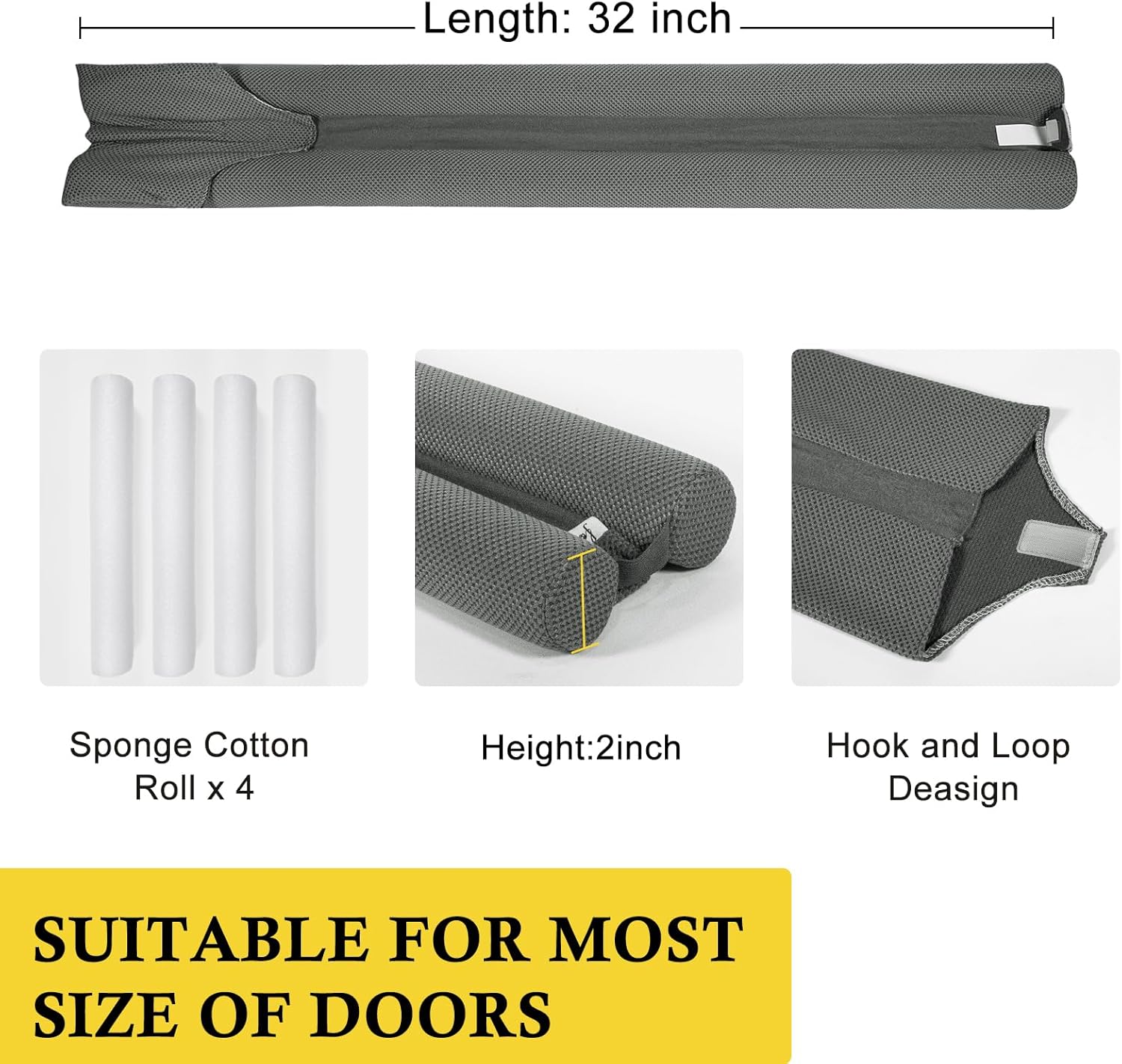 Fowong 32 Inch Adjustable Draft Stopper Grey