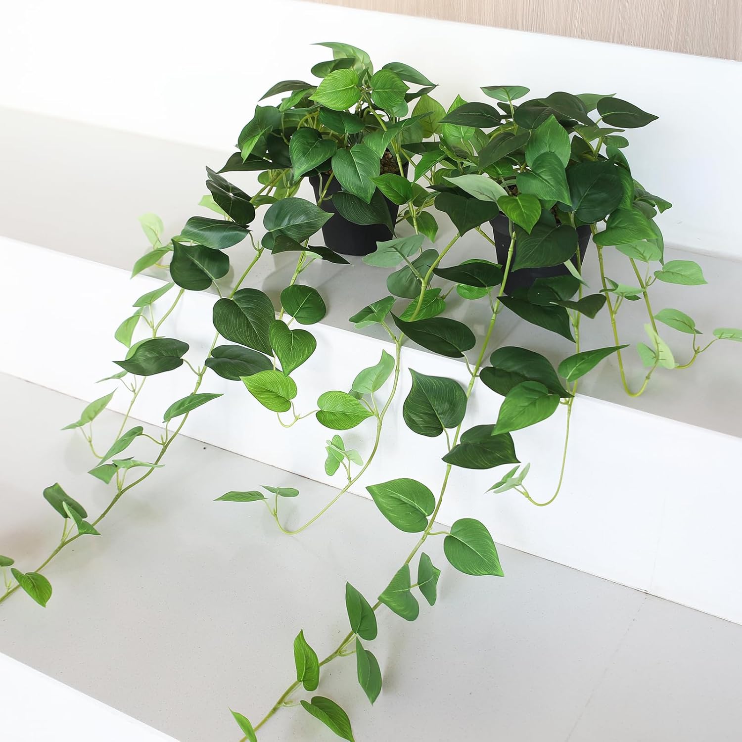 Fake Pothos Hanging Plants Set of 2 Green Artificial Plants